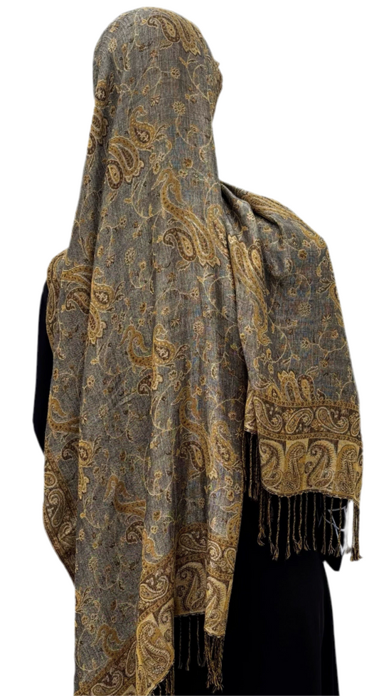 Pashmina réversible - Gris et doré