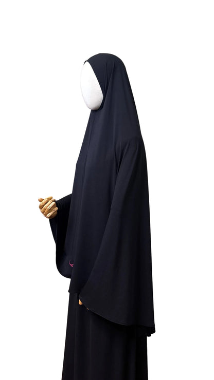Ensemble Khimar-Jupe en Lycra Premium Noir Onyx