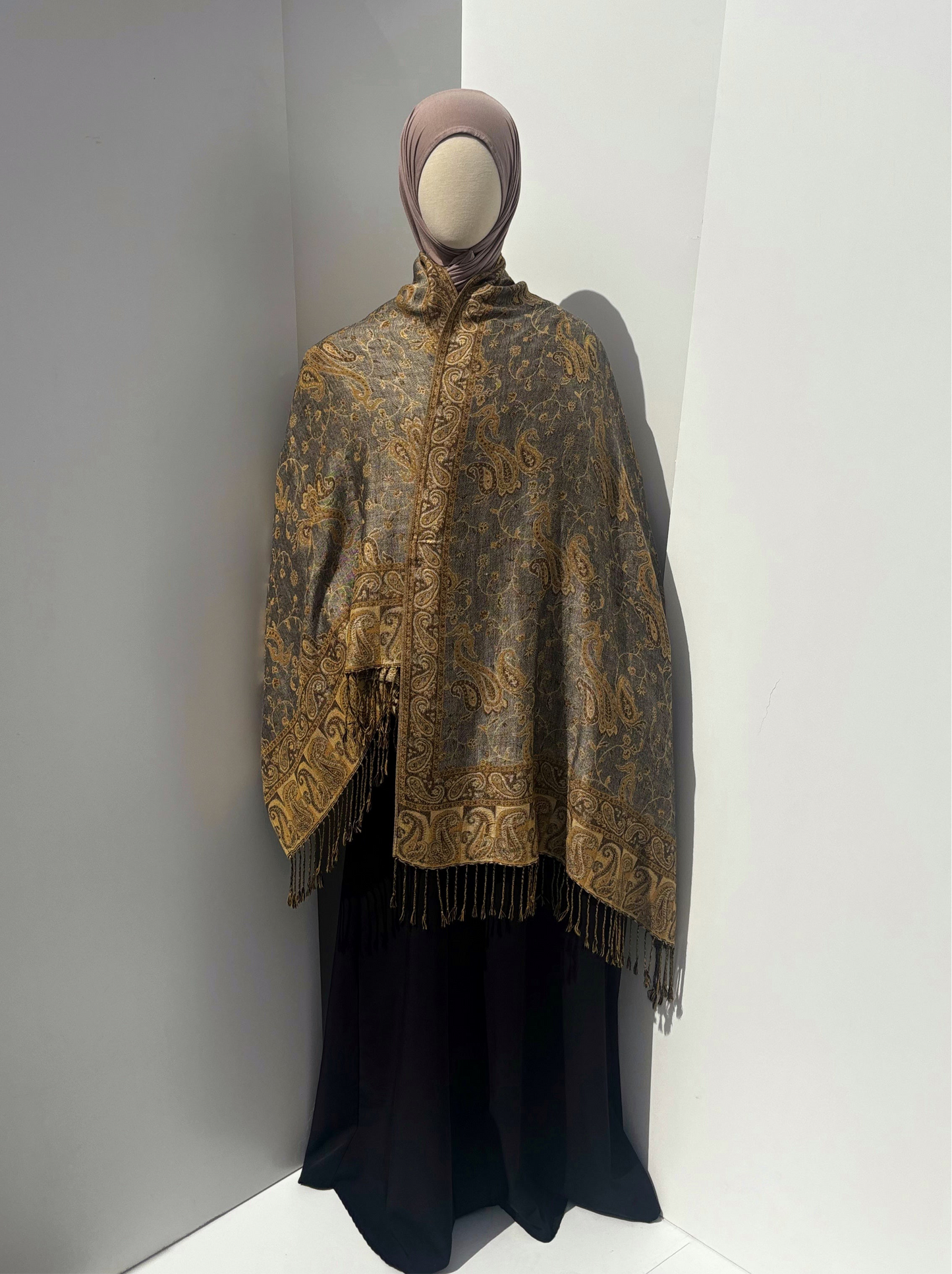 Pashmina réversible - Gris et doré