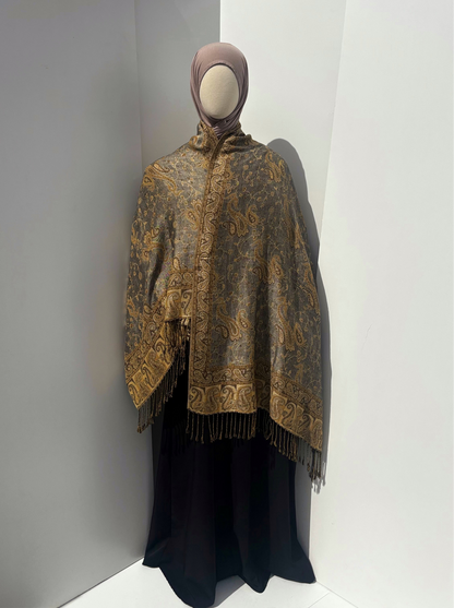 Pashmina réversible - Gris et doré